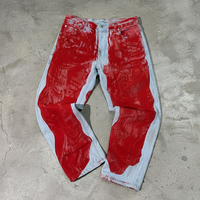 Jeans en denim pour hommes, coupe large, style streetwear, délavé, patchwork color block, personnalisable OEM, vente en gros