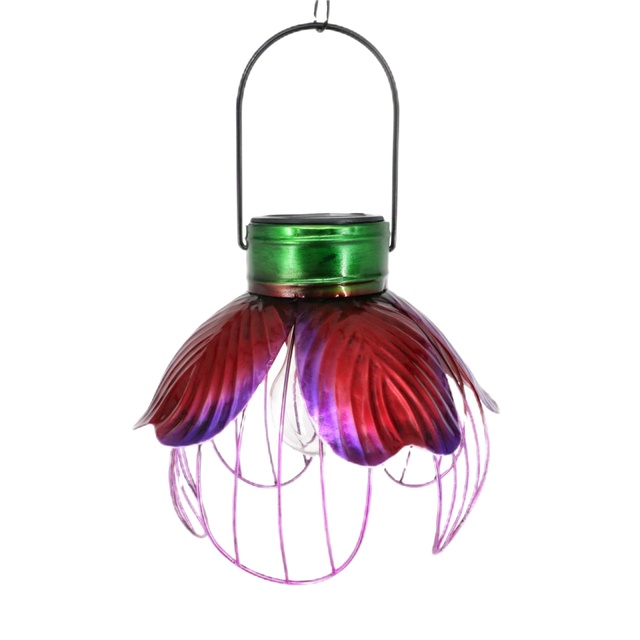 Solar Garden Lights Outdoor Waterproof Metal Flower Hanging Lamp Decorative LED Solar Lantern for Patio Yard Pathway Lawn Decor