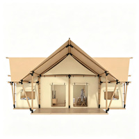 Tente Safari 5x9m en Toile de Coton Oxford avec Matériaux PVC/PVDF, Ouverture Rapide Quatre Saisons, Portable, Droite, 2 Chambres, 4 Personnes