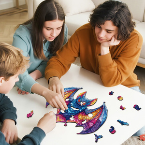 Puzzle éducatif en bois coloré en forme de chauve-souris avec impression couleur pour enfants de 8 à 13 ans - Product Image 6