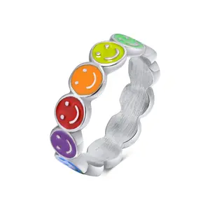 Anéis fofos engraçados para meninas LGBT em aço inoxidável da moda esmalte arco-íris esmaltado