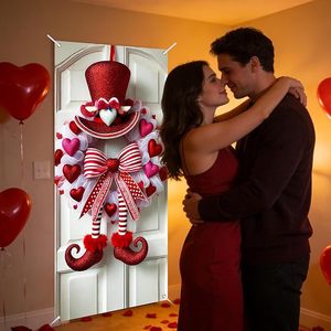 Couronne <span class=keywords><strong>en</strong></span> maille rose et rouge de 18 pouces avec nœud <span class=keywords><strong>en</strong></span> forme de cœur 3D pour la Saint-Valentin, idéale pour décorer la porte d'entrée - Product Image 3