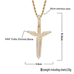 Nuevo Collar de Cadena con Colgante de Espada de Ángel Dorada de <span class=keywords><strong>21</strong></span> <span class=keywords><strong>Savage</strong></span>, Joyería de Rap Hip Hop, Collar con Colgante de Cruz con Circonitas Cúbicas, Estilo Iced Out para Hombre - Product Image 2