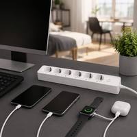 Multiprise industrielle sur mesure, norme UE, 6 voies, 16A, IP44, en laiton, avec 6 prises, blanche, pour usage domestique et professionnel