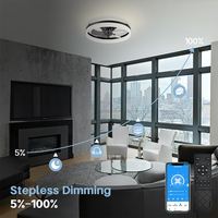 Ventilateur de plafond intelligent moderne de 19,7 pouces avec 6 vitesses de vent, anneau lumineux à trois LED et télécommande à effet d'inverseur