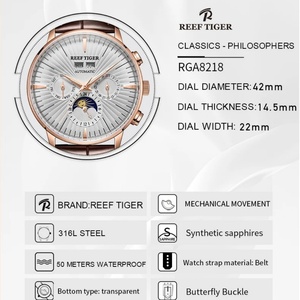 Montre automatique pour homme 42 mm, montre-bracelet mécanique, saphir, lumineuse, multi-cadrans, année, mois, semaine, date, 24 heures - Product Image 2