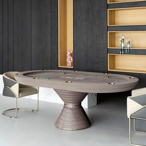 Table de poker Texas Hold'em ovale de style italien 219x125x79cm en bois massif blanc pour plusieurs joueurs, idéale pour les villas, clubs et salles de jeux - Fournisseur en gros - Product Image 3