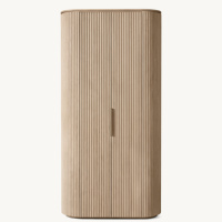 Armoire Premium en Chêne Foncé Cannelé, Style Américain Vintage, Profil Courbé, Double Porte, Meuble de Rangement Artisanal pour Chambre Principale de Villa