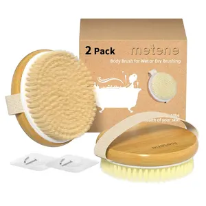 Brosse à gommage de douche en bois, poils de sanglier naturels, brosse de bain de Massage, exfoliante pour le corps, brosse sèche pour la Cellulite, vente en gros