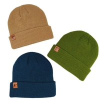 Bonnet tricoté doublé polaire avec revers, logo personnalisé en cuir carré, multicolore, chaud pour l'hiver
