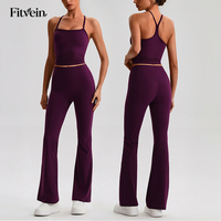 Promo Panas Set Yoga 2 Potong Tanpa Jahitan dengan Bantalan Terintegrasi, Sport Bra dan Celana Flare Pengangkat Bokong untuk Wanita