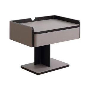 Muebles italianos para dormitorio de hotel, madera maciza y sillín de cuero, mesita de noche redonda, mesa circular, color ahumado - Product Image 6