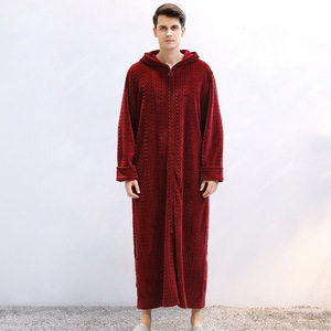 Robe de nuit élégante et décontractée pour femme, style français, à fermeture éclair, couleur café, à capuche, en polaire gaufrée, épaisse, en flanelle, thermique et respirante - Product Image 5