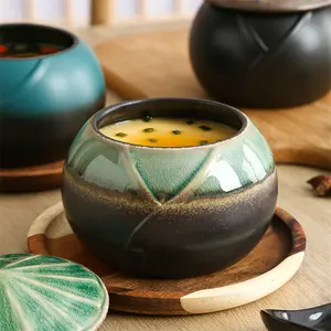 Harmony 9.4 oz Ceramic Bowl Round Steaming Bowl with Cover Bowl Soup Pot Ceramic Cooking Pottery Stew Cup