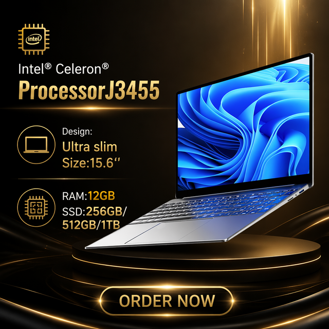 2025 15.6-Inch Slim Laptop Intel J3455 12GB RAM 256GB SSD Wireless IPS Panel-Used Business Notebook Windows 10 Pro Cheap Stock
