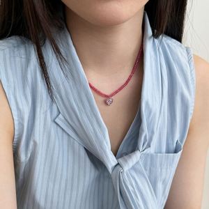 Dylam <b>Sweet</b> Girl Lady Dress up Jewelry S925 Silver Beads Chain <b>Heart</b> Shape Sparkle 5A Cubic Zirconia Pendant Necklaces - Product Image 6