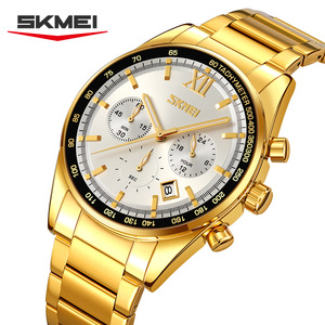 Reloj de cuarzo con cronógrafo para hombre SKMEI, reloj de pulsera de acero inoxidable con taquímetro, esfera multifunción con fecha - Product Image 1