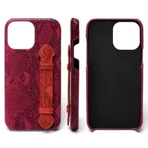 Design Custom Crocodile Snake Skin Genuine Leather Real Mobile Phone Cases With Strap Finger Holder For Iphone 14 Pro Max Case