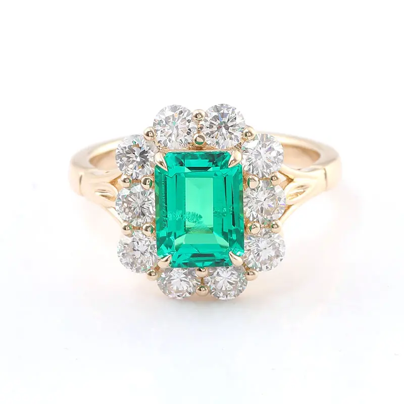 Nhẫn Cao Cấp 14K Vàng Vàng 2.5 Carat Lab Grown Emerald Edge Moissanite Nhẫn Kim Cương Nữ Trang Sức 2022 Mới