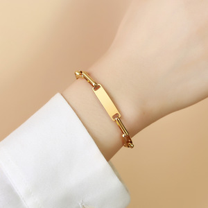 18K Gold Plated Stainless Steel Paperclip Chain Bracelet Blank Engravable Bar Adjustable Extension Chain Unisex Fashion Jewelry - Product Image 4