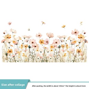 Adesivo Murale con Fiori Selvatici ad Acquerello - Decalcomania Floreale Rimovibile per Battiscopa del Soggiorno - Product Image 6