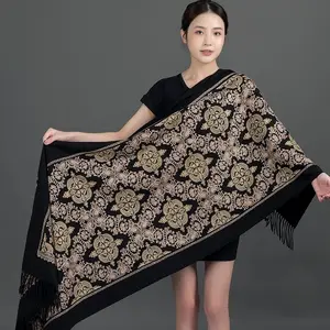 Fast Delivery Fashion Simple Soft and Thick Winter Gold Silk Crown Embroidered Scarf
