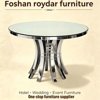 Table de salle à manger ronde moderne en acier inoxydable, nouveau design, avec plateau en verre trempé, pour la location de banquettes et tables de fête