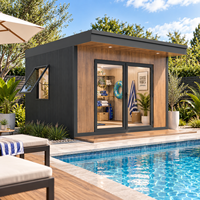 Cabine de jardin pour la détente au bord de la piscine, espace privé lumineux avec intérieur facile d'entretien et design résistant aux intempéries