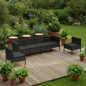Ensemble de salon de jardin noir en rotin, mobilier d'extérieur 6 places, design contemporain - Product Image 2
