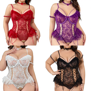 Sınır Ötesi Seksi İç Giyim Bağcıklı Bel Sıkılaştırıcı Tek Parça Kontrol Külotu Dobby Kumaş Polyester File Pileli Dantel ODM - Product Image 2