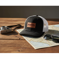 Casquette Trucker Snapback Personnalisée avec Logo, Style 112&6606, 6 Panneaux, en Sergé et Maille, avec Patch en Cuir et Broderie de Lettres, Unisexe, pour la Pêche