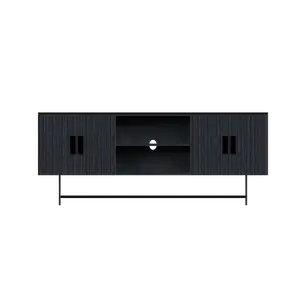 MRS WOODS Modern siyah uzun Metal bacak katı ahşap yeni tasarım Tv standı depolama