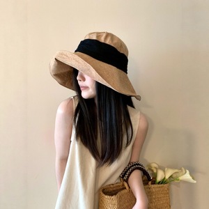 Sombrero de Pescador de Lino y Algodón con Ala Ancha, Color Caqui, Negro, Beige, Avena, Color Sólido, Transpirable, Protección Solar, Sombrero de Viaje - Product Image 1