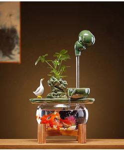 Sıcak satış seramik küçük gevşeme şelale çeşme kapalı dekoratif Feng Shui masa su özelliği ile balık tankı - Product Image 3