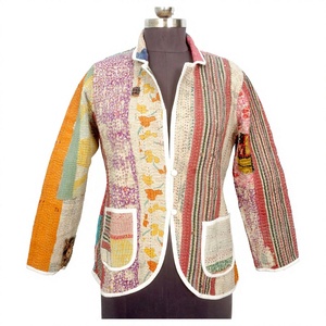 Indian Cotton Vintage <b>Kantha</b> <b>jacket</b> with mandarin collar and pockets button Autumn/Winter High Quality Quick Dry Plus <b>Jacket</b> - Product Image 1