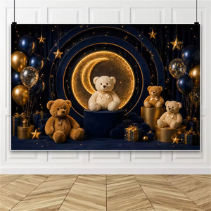 Sfondo fotografico blu e oro <span class=keywords><strong>con</strong></span> orsetto, luna e stelle, per baby shower, primo compleanno, festa cake smash - Product Image 5