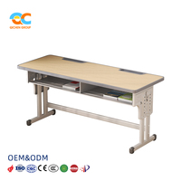 Bureau d'école robuste et réglable en hauteur, en métal bleu, pour l'étude des élèves du primaire, certifié par l'usine, OEM ODM