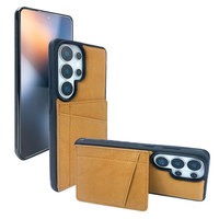Dompet Kulit PU Tipis, Tempat Kartu, Casing Ponsel untuk Seri Samsung, Minimalis, Kantong Belakang, Anti Benturan, Pelindung Lensa Terangkat