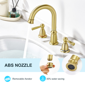 Gold <b>Brushed</b> Classic Dual Handle Widespread 3 Hole 8" Bathroom Faucet - Product Image 3