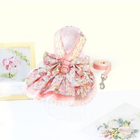 Robe Harnais Rose Florale pour Chat, Gilet à Volants en Dentelle avec Laisse et Nœud Papillon, Tenue Anti-Évasion pour la Promenade des Petits Chats et Chiens