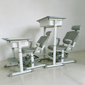 Muebles Escolares, Escritorio y Silla para Estudiantes, Reclinables y Ajustables, Juego de Escritorio y Silla Escolar con Reposapiés para Niños de Aula - Product Image 2