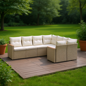 Ensemble de canapés de jardin en rotin beige 8 pièces, mobilier d'extérieur avec coussins amovibles, design contemporain - Product Image 2