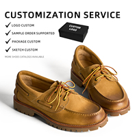 Mocassins bateau Wallabee pour hommes en cuir véritable nubuck marron, faits main, style rétro, semelle épaisse, décontractés, style Old Money