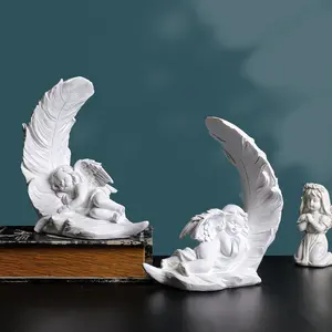Statua di angelo bianco in resina ali di piume grande angelo decorazione domestica statue