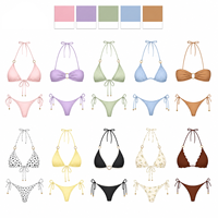 Conjunto de Bikini Triangular con Tirantes de Anillas Metálicas y Tela Reciclada, Pareo Drapeado, Falda de Playa, Traje de Baño