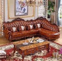 Canapé Sectionnel Traditionnel en Cuir Véritable de Luxe Américain à Prix d'Usine avec Rembourrage en Éponge pour Appartement, Hôtel, Villa, Salon WHC03