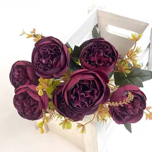 Vente en gros guirlande de fleurs artificielles roses blanches 7 têtes sachet de thé fleur de rose fleur tête artificielle