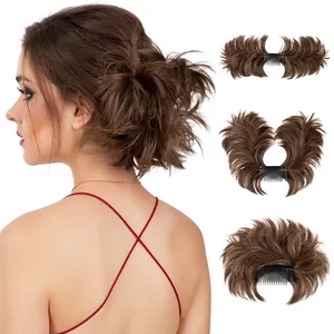 Grosir kualitas tinggi Sanggul rambut berantakan Natural terlihat sisir klip dalam ekstensi rambut Bun sintetis Chignon ekor kuda untuk wanita