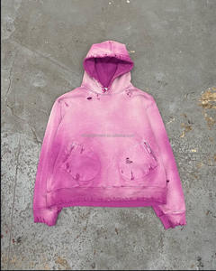 Sudadera con capucha de algodón 100% de alto gramaje, lavado ácido, con tejido de lana francesa, suministro ODM, efecto desgastado por el sol, desgastada y rasgada, lisa, oversize para hombre - Product Image 1