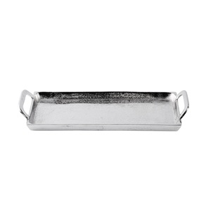 Rectangular Aluminum <b>Metal</b> <b>Tray</b> with Cut-Out Handles Hammered Finish Industrial Decorative Serving Platter - Product Image 6